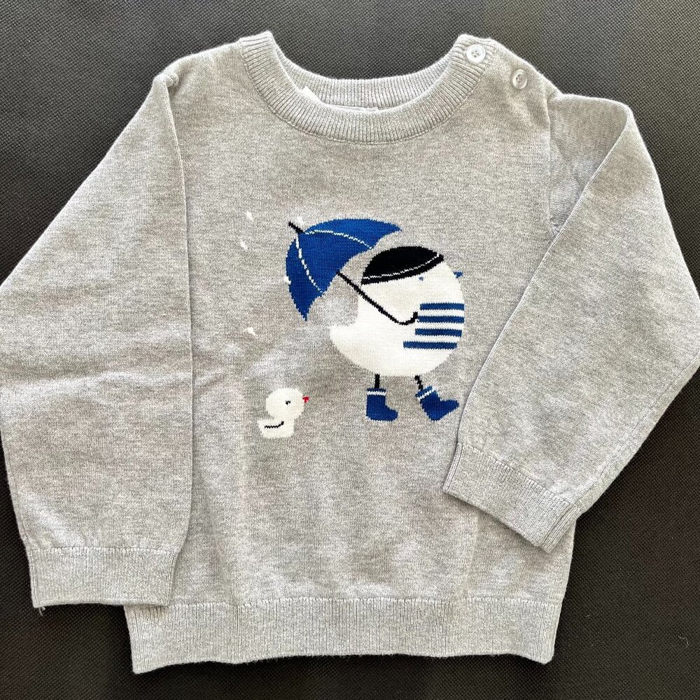 Jacadi Grey 100% Cotton Chick Sweater size 36M / 96 cm NWT